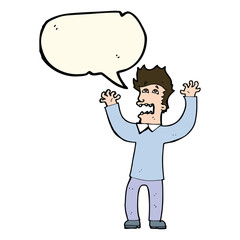 cartoon terrified man with speech bubble