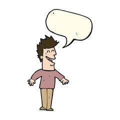cartoon happy man with speech bubble