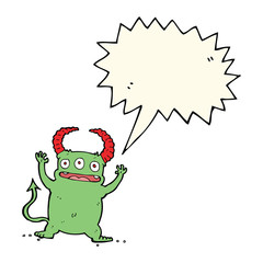 cartoon little devil with speech bubble