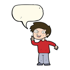 cartoon boy posing for photo with speech bubble