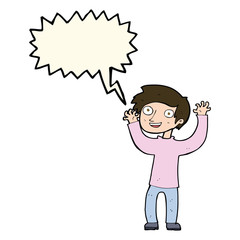 cartoon happy man with speech bubble
