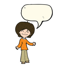 cartoon happy woman with speech bubble