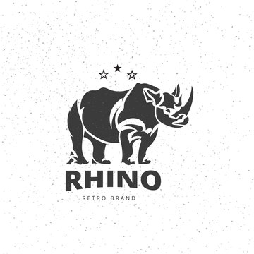 Vector Stylized Rhino in Vintage Style for Logotype, Label, Badge, T-shirts and other Design. Artistic Silhouette wild animal.