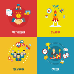 Business startup 4 flat icons square