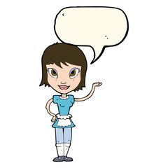 cartoon maid with speech bubble