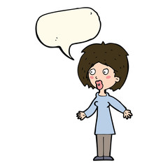 cartoon surprised woman with speech bubble