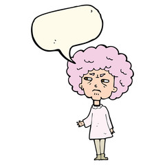 cartoon old lady with speech bubble
