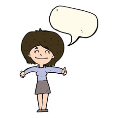 cartoon woman giving thumbs up sign with speech bubble