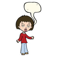 cartoon tired woman with speech bubble