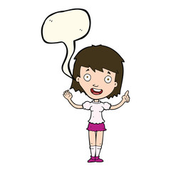 cartoon woman pointing with speech bubble