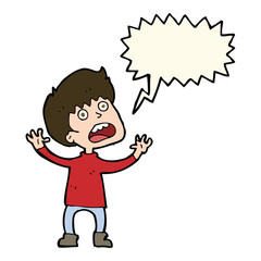 cartoon stressed boy with speech bubble