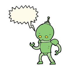 cartoon alien robot with speech bubble