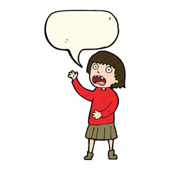 cartoon stressed out woman with speech bubble