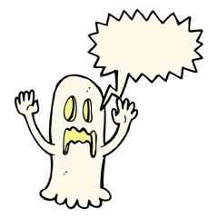 cartoon spooky ghost with speech bubble