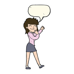 cartoon happy businesswoman with speech bubble