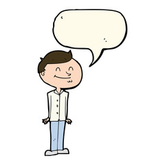 cartoon smiling man with speech bubble