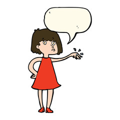 cartoon woman showing off engagement ring with speech bubble