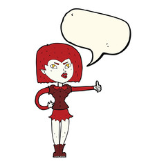 cartoon vampire girl giving thumbs up with speech bubble