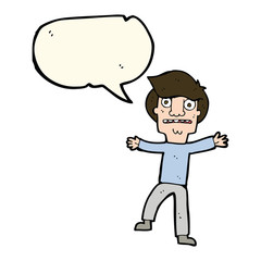 cartoon boy panicking with speech bubble