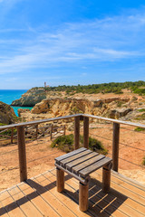 Rest place on cliff path on coast of Portugal, Algarve region