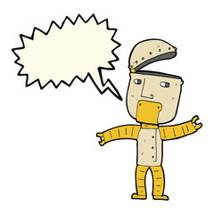 cartoon funny robot with speech bubble