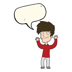 cartoon man waving arms with speech bubble