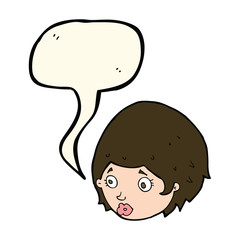 cartoon girl with concerned expression with speech bubble