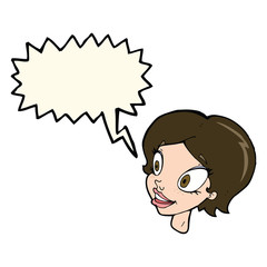 cartoon pretty female face with speech bubble
