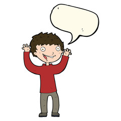 cartoon excited boy with speech bubble