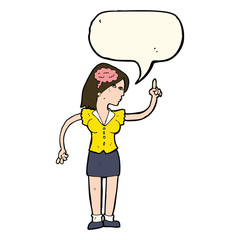 cartoon woman with clever idea with speech bubble