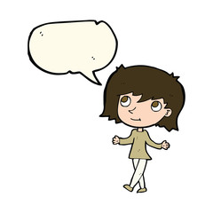cartoon girl with no worries with speech bubble