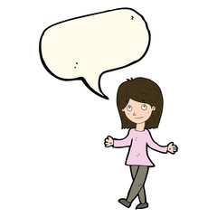 cartoon woman with no worries with speech bubble