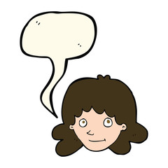 cartoon happy female face with speech bubble