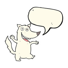 cartoon happy wolf with speech bubble