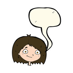 cartoon happy female face with speech bubble