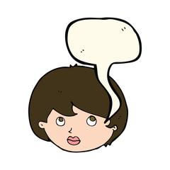 cartoon female face looking upwards with speech bubble