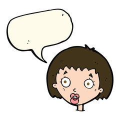 cartoon surprised female face with speech bubble