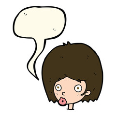 cartoon surprised female face with speech bubble