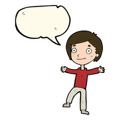 cartoon excited boy with speech bubble