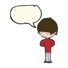cartoon nervous boy with speech bubble
