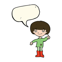 cartoon boy in poor clothing giving thumbs up symbol with speech