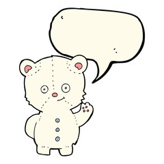 cartoon waving polar bear cub with speech bubble