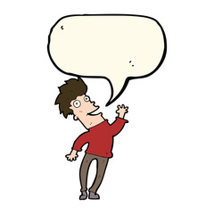 cartoon happy man with speech bubble