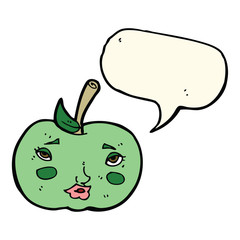 cartoon apple with face with speech bubble