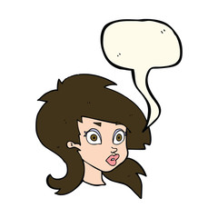 cartoon pretty surprised woman with speech bubble