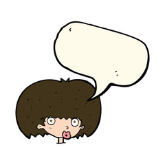 cartoon surprised woman with speech bubble