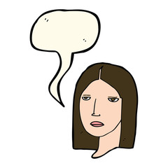 cartoon serious woman with speech bubble