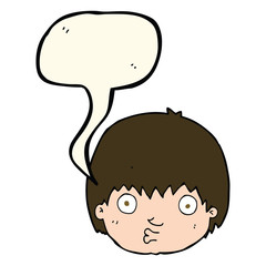 cartoon curious boy with speech bubble