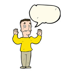 cartoon man surrendering with speech bubble