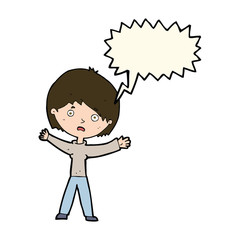 cartoon worried woman with speech bubble